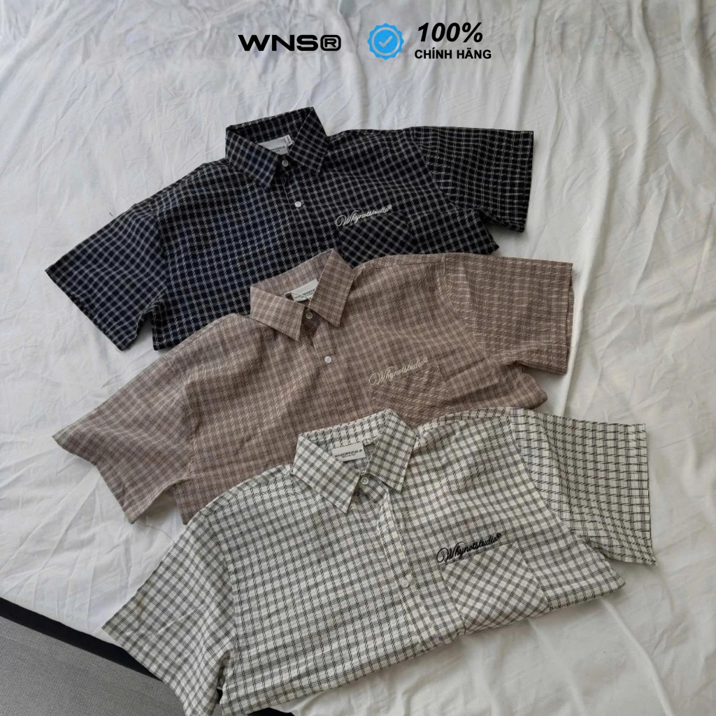 WNS CHECKERED SHIRT - Áo sơ mi cộc tay kẻ caro oversize hình thêu Local Brand WNS Chính Hãng