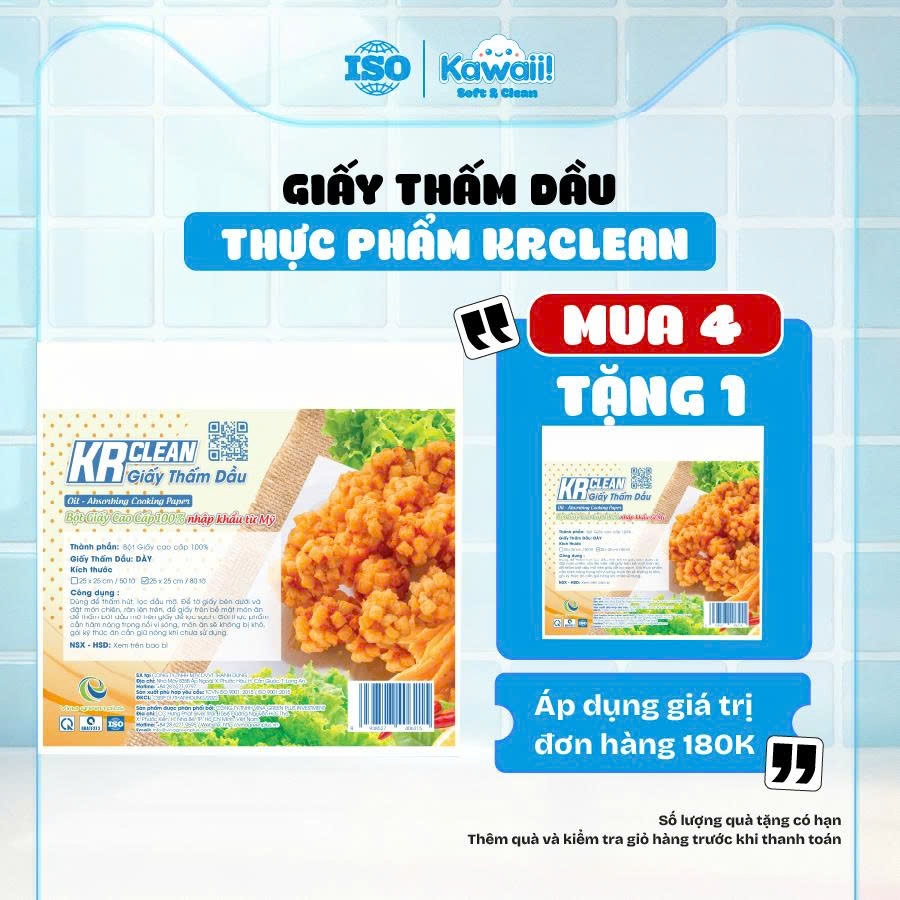 Giấy Thấm Dầu Thực Phẩm KCLEAN - Giấy Hút Dầu Ăn, Hút Mỡ Món Chiên, Giữ Món Giòn Lâu