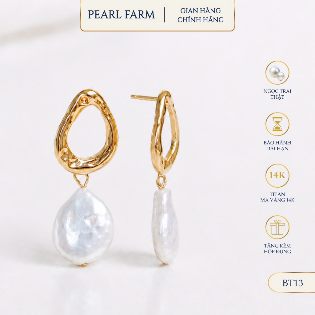 Bông Tai Ngọc Trai Dáng Dị Kiểu Treo Hàn Quốc Pearl Farm