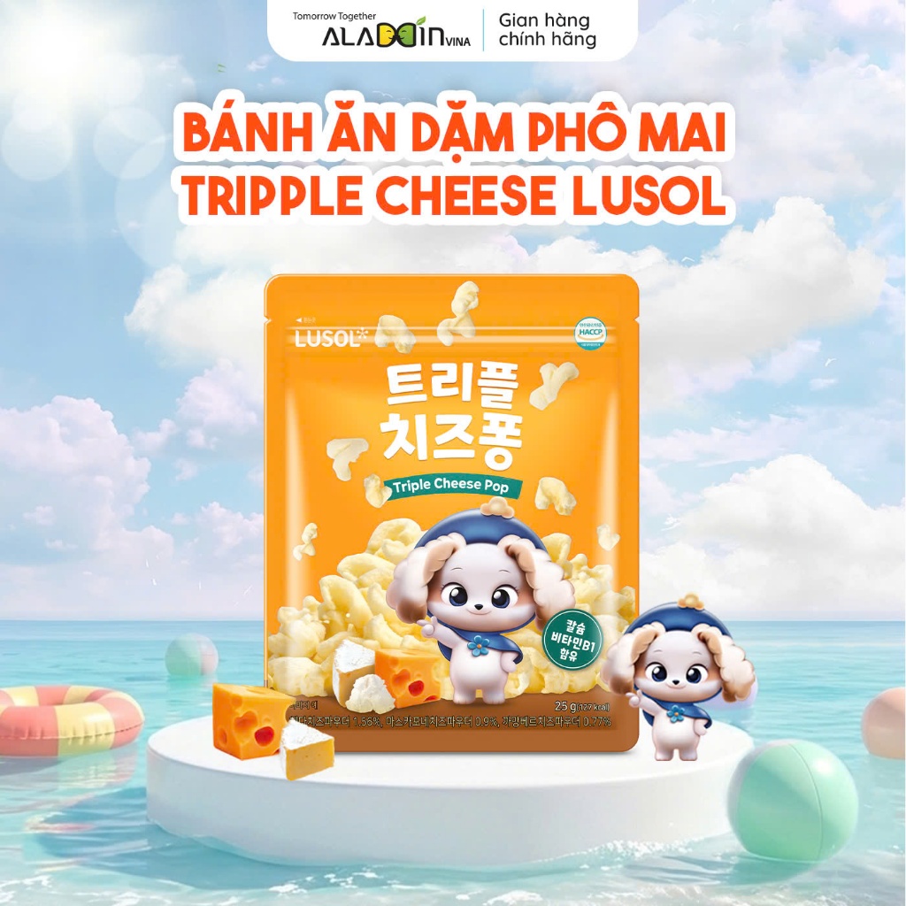 Bánh ăn dặm Lusol Triple Cheese bánh phô mai Lusol cho bé từ 12 tháng, 3 loại phô mai, không chiên q