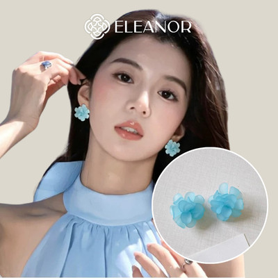 Bông tai nữ chuôi bạc 925 Eleanor Accessories bông hoa màu xanh phụ kiện trang sức khuyên tai 11810