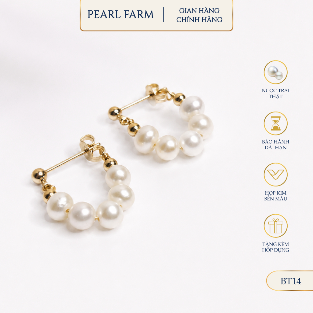Bông Tai Ngọc Trai 5 Viên Dáng Vòng Trẻ Trung Thời Trang Pearl Farm