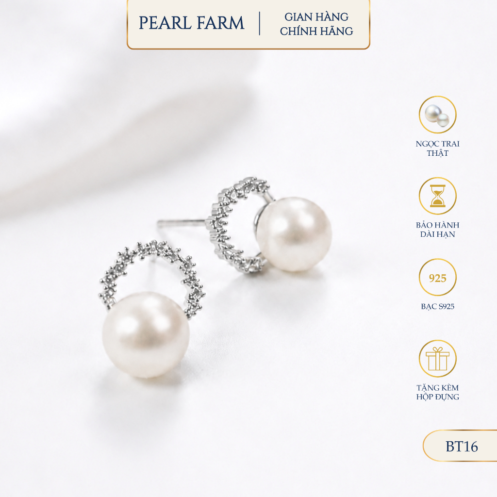 Bông Tai Nụ Ngọc Trai Dáng Vòng Nguyệt Quế Pearl Farm