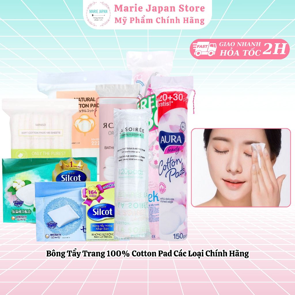 Bông Tẩy Trang 100% Cotton Pad Các Loại Chính Hãng - Marie Japan