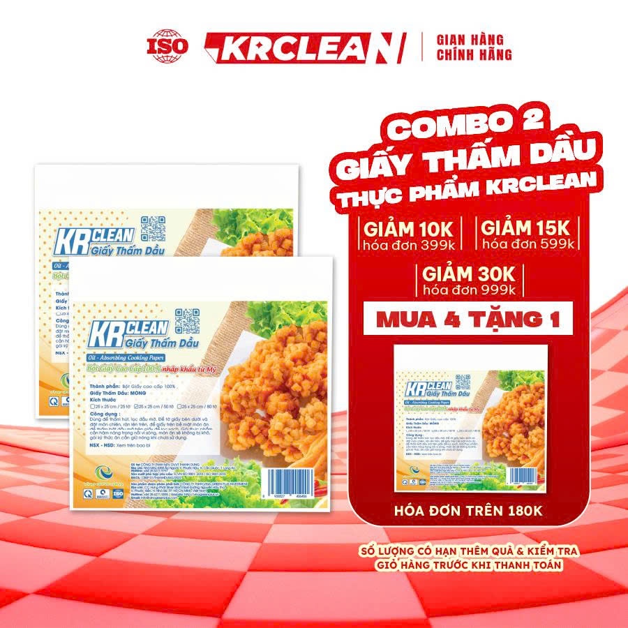 [Combo 2] Giấy thấm dầu thực phẩm KRCLEAN 15x20/25x25cm - giấy thấm hút dầu mỡ thức ăn tốt, đồ chiên