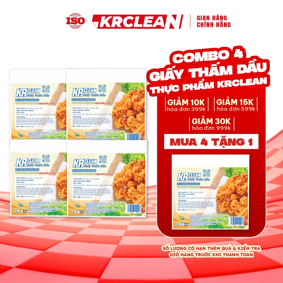[Combo 4] Giấy thấm dầu thực phẩm KRCLEAN 15x20/25x25cm - giấy thấm hút dầu mỡ thức ăn, đồ chiên rán