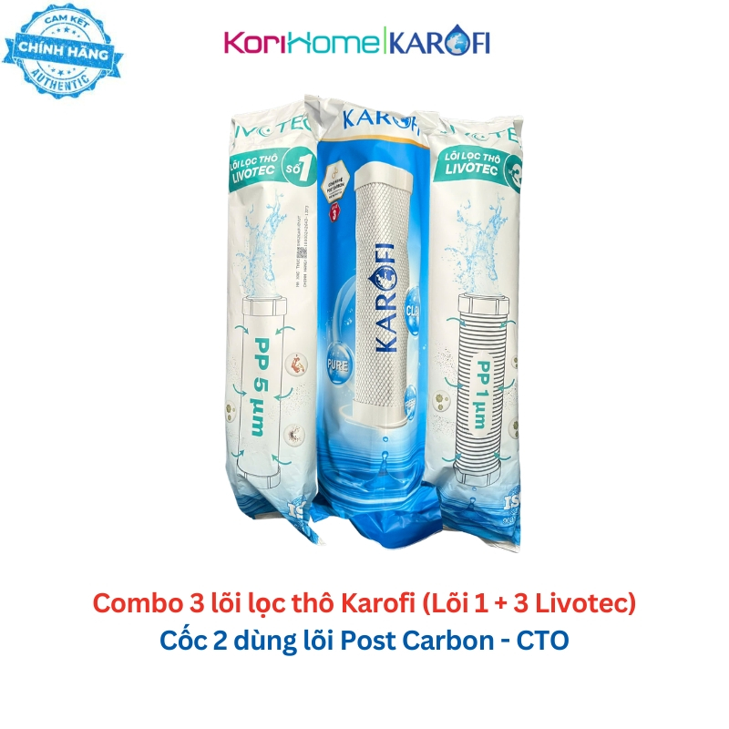 Bộ 3 lõi lọc nước Karofi 123 CTO Smax với lõi CTO lưới (trên lõi ghi số 3) dùng cho model S-S038, O-