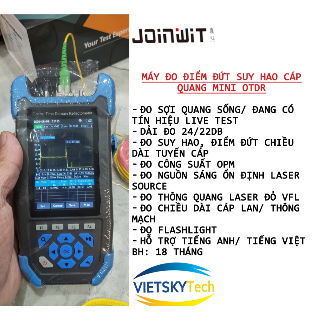 Máy đo suy hao điểm đứt cáp quang Mini OTDR - LIVE TEST