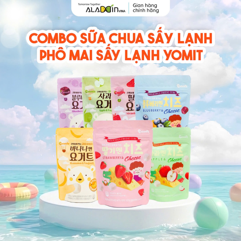 Sữa chua sấy lạnh và Phô mai sấy lạnh Yomit nhập khẩu Hàn Quốc cho bé từ 6 tháng gói 16g - ALADDINVINA