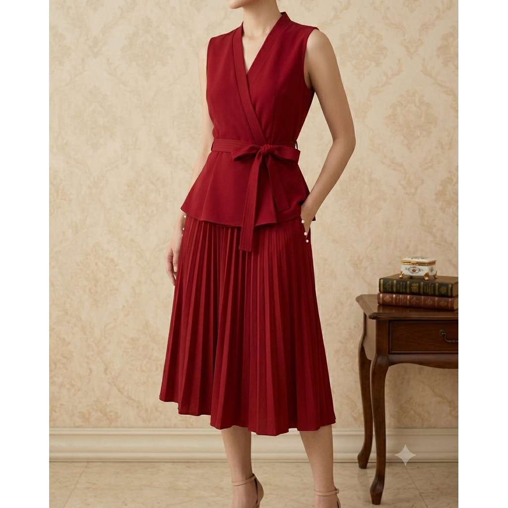 Áo kiểu sát nách vải thun cotton đỏ TOPSHOP VNXK Sz S