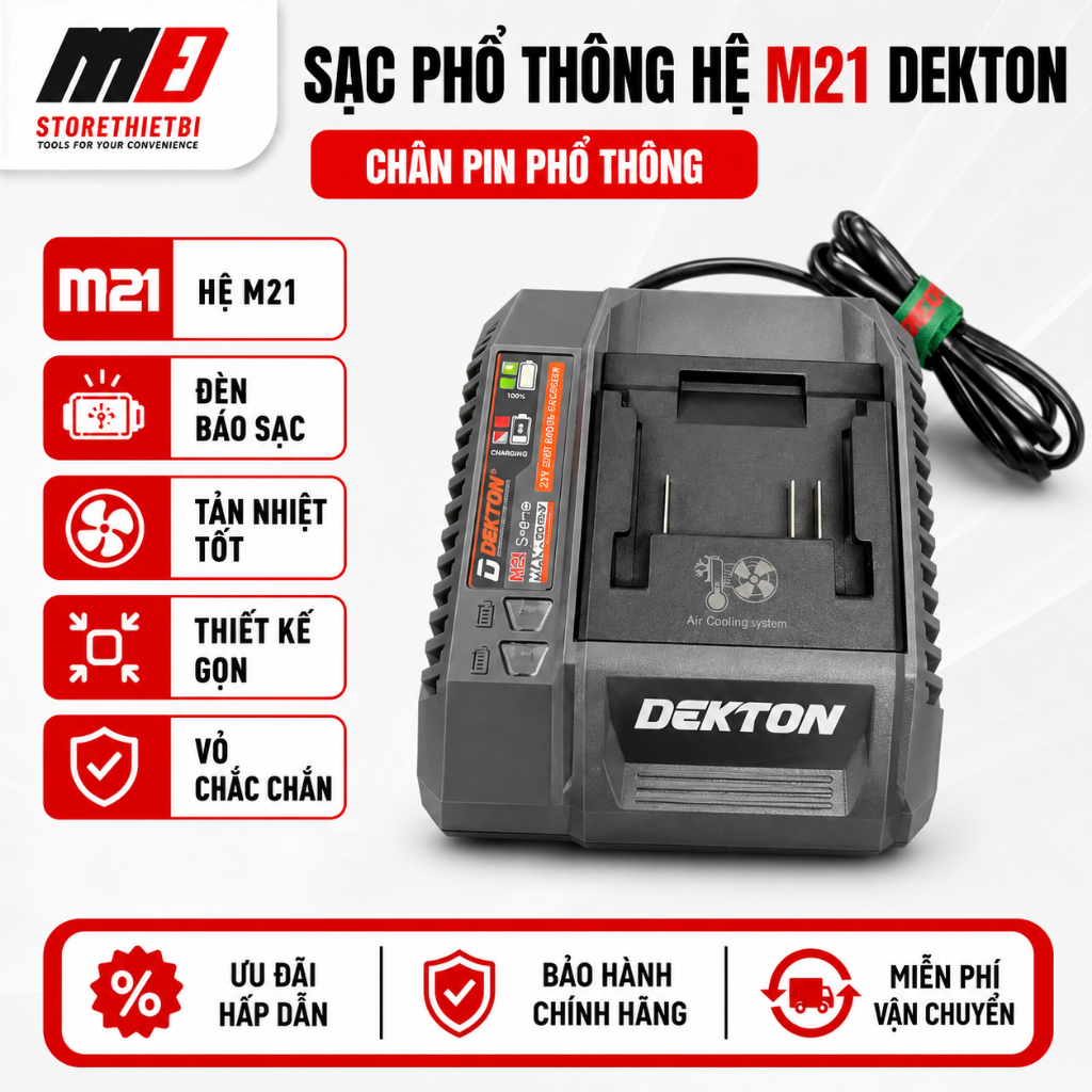 Sạc Pin Dekton M21 21V 2A Dùng Cho Hệ Pin M21 Chân Pin Phổ Thông
