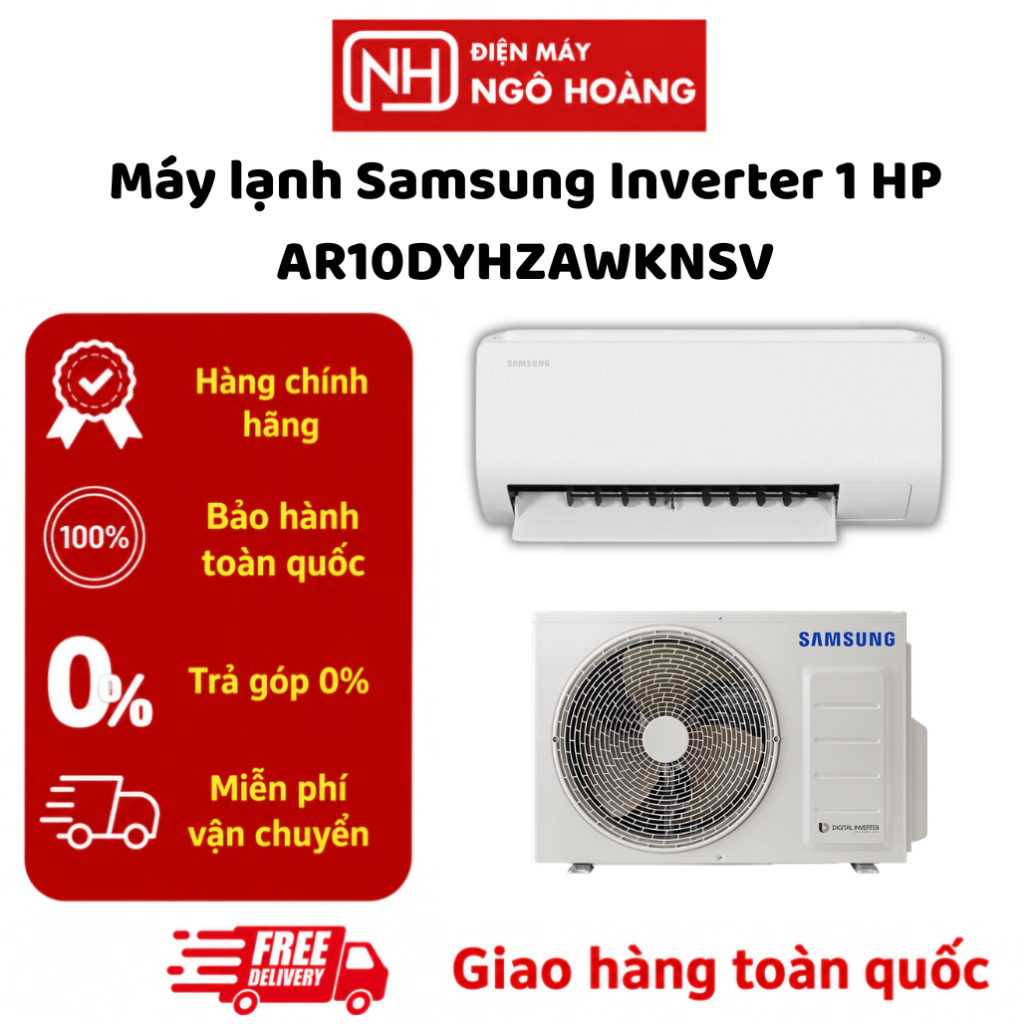AR10DYHZAWKNSV - Máy lạnh Samsung Inverter 1 HP AR10DYHZAWKNSV 9.000 BTU, gas R32, đảo gió 4 hướng, 
