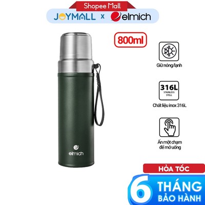 Bình Giữ Nhiệt Inox 316 Elmich EL8311 800ml, Hàng Chính Hãng, 2 Nắp,Miệng Rộng,Giữ Nóng Lạnh-JoyMall