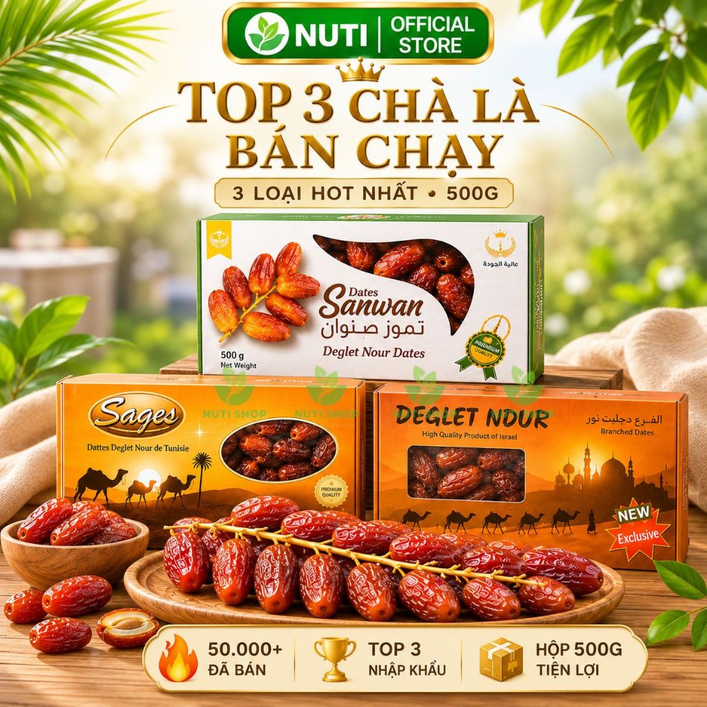 【NHẬP KHẨU】Chà Là Nguyên Cành Date Sanwan Ngon Nhất 500g – Dẻo Tự Nhiên, Không Đường, Ngọt Thanh
