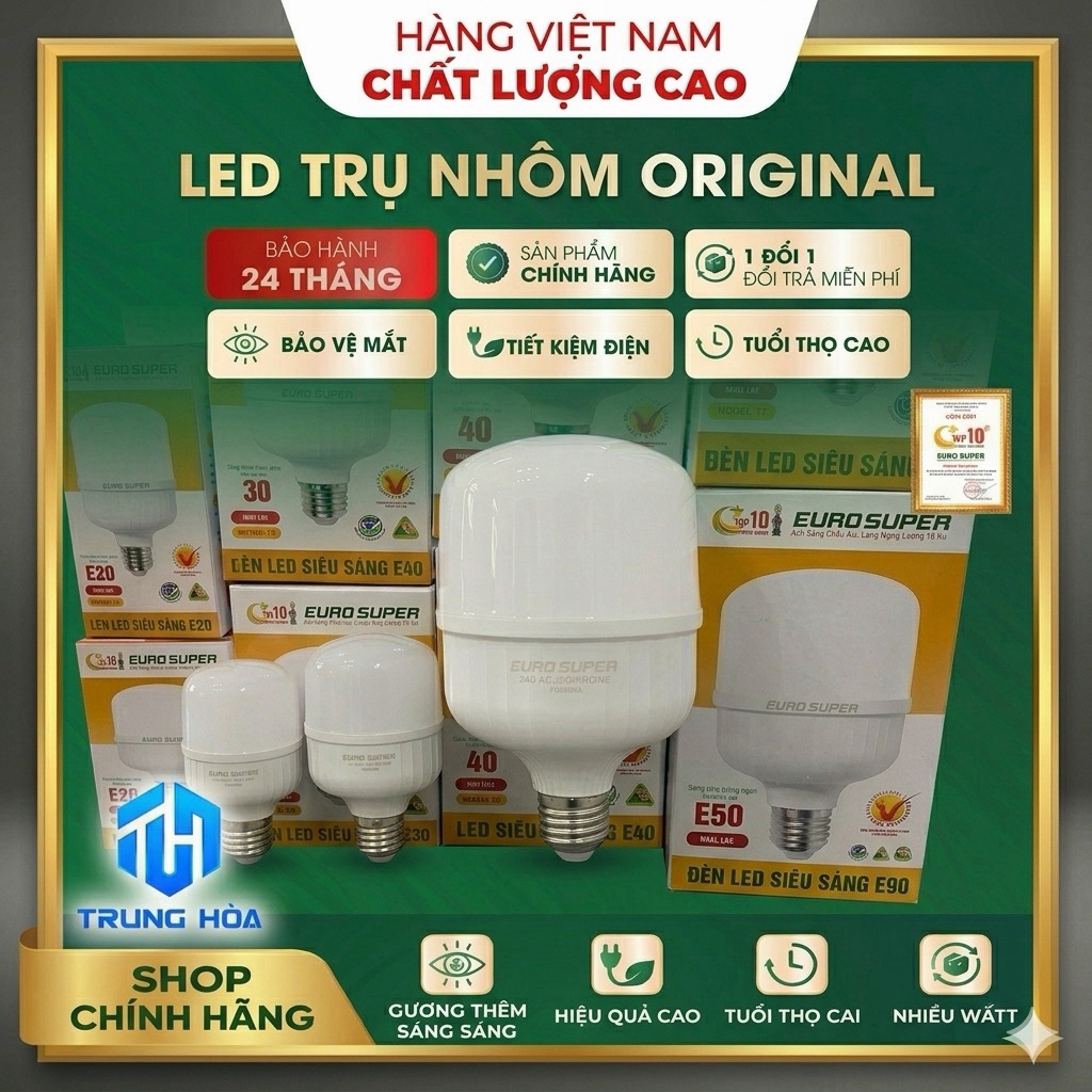 💡Bóng Đèn LED Siêu Sáng Euro Tiết Kiệm Điện 90% Ánh Sáng Trắng - Chính Hãng