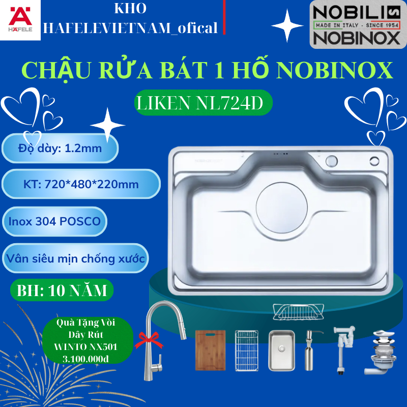 { TẶNG VÒI DÂY RÚT } CHẬU RỬA CHÉN BÁT 1 HỐ NOBINOX LIKEN NL724D PHONG CÁCH NHẬT, Bề mặt linen chống