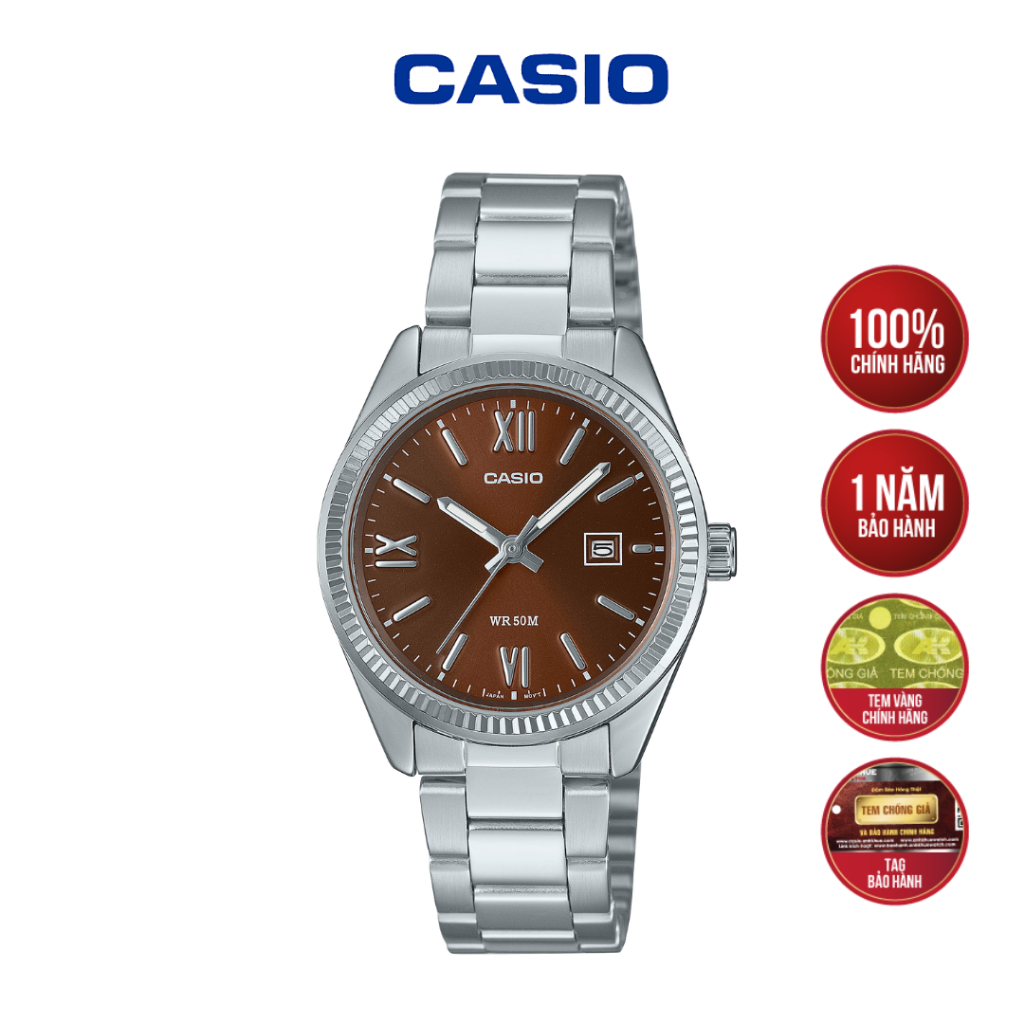 [MÃ LTP-1302DD-5AVDF] Đồng Hồ Nữ Casio Dây Thép - Mặt Nâu Cổ Điển Chống Nước 50M
