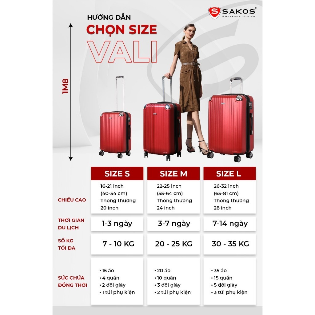 Vali Kéo Nhựa Du Lịch SAKOS AVENIR Z22 Size S (20 inch) Khóa TSA Nhựa PC Chất Lượng Cao Bền Bỉ Bảo Hành Chính Hãng | BigBuy360 - bigbuy360.vn