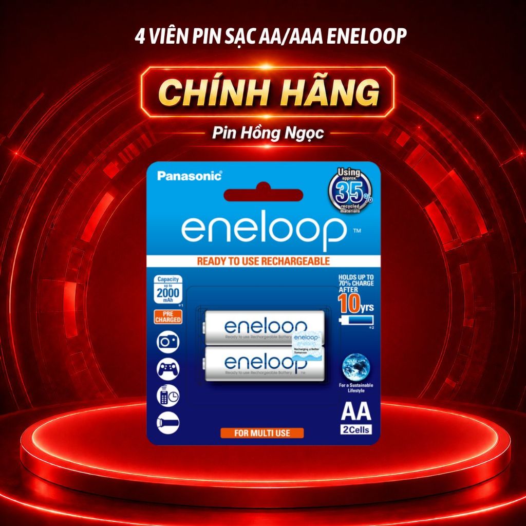 4 Viên Pin Sạc AA/AAA Eneloop - Hàng Chính Hãng