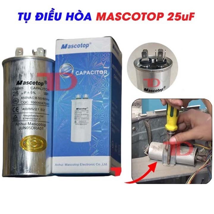 Tụ điều hòa MASCOTOP 25uF 30uF 35uF 40uF 45uF 50uF 60uF, Capacitor Mascotop, Vật tư điện lạnh cho th