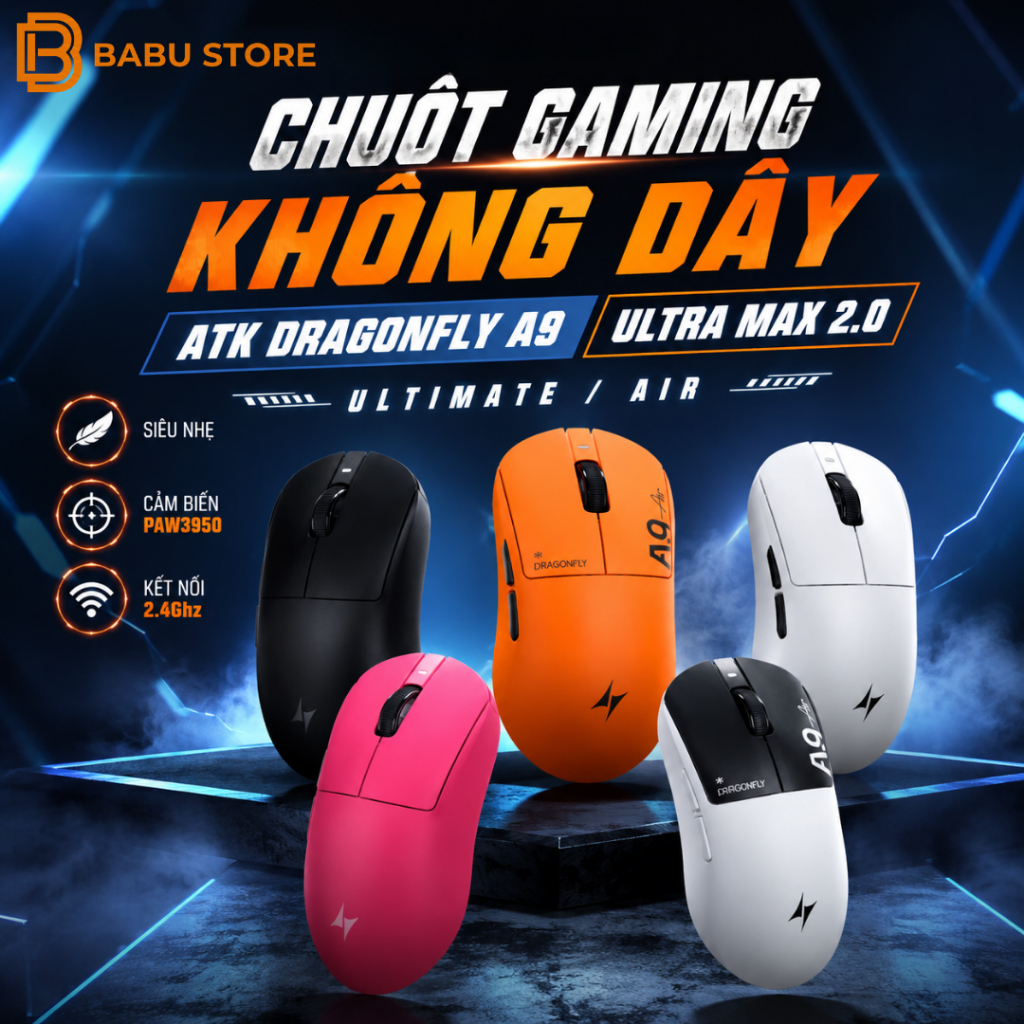 [BH 12TH]  Chuột chơi game không dây nhẹ ATK A9 Air/ A9 mini/A9 ultramax 2.0/Ultra