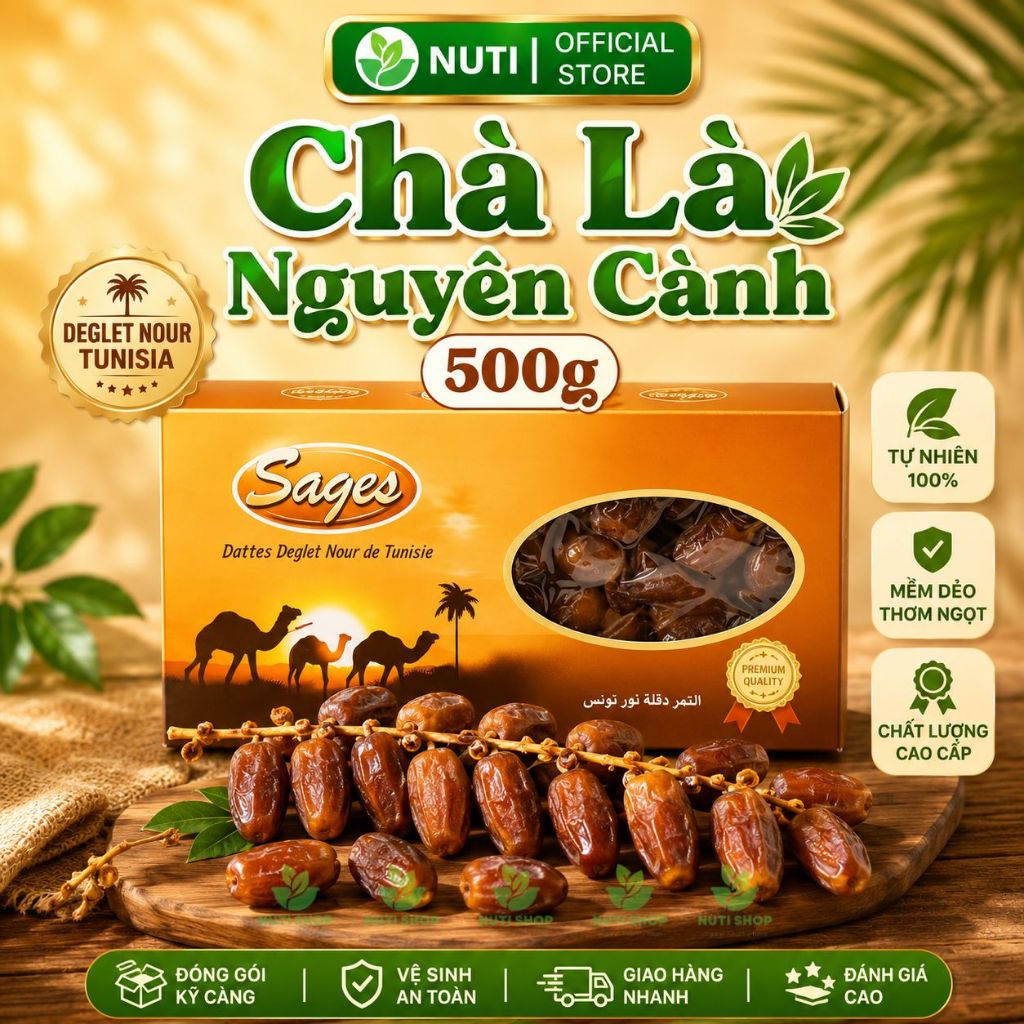 【HÀNG CAO CẤP】Chà Là Nguyên Cành Sages Deglet Nour Israel 500g–Dẻo Tự Nhiên, Không Đường, Ngọt Thanh