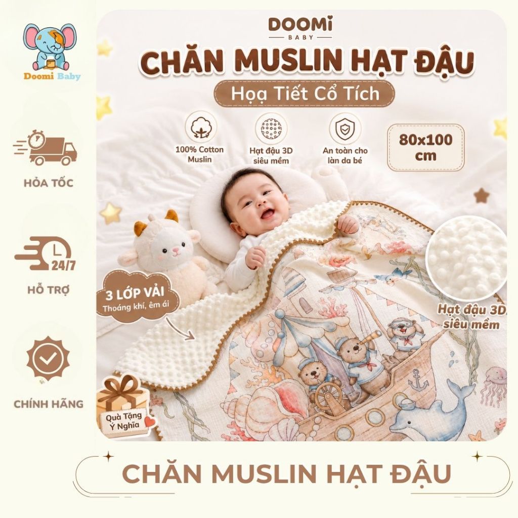 Chăn Thu Đông Cho Bé, Chăn Xô Muslin Hạt Đậu Kích Thước 80*100cm Mềm Mịn…