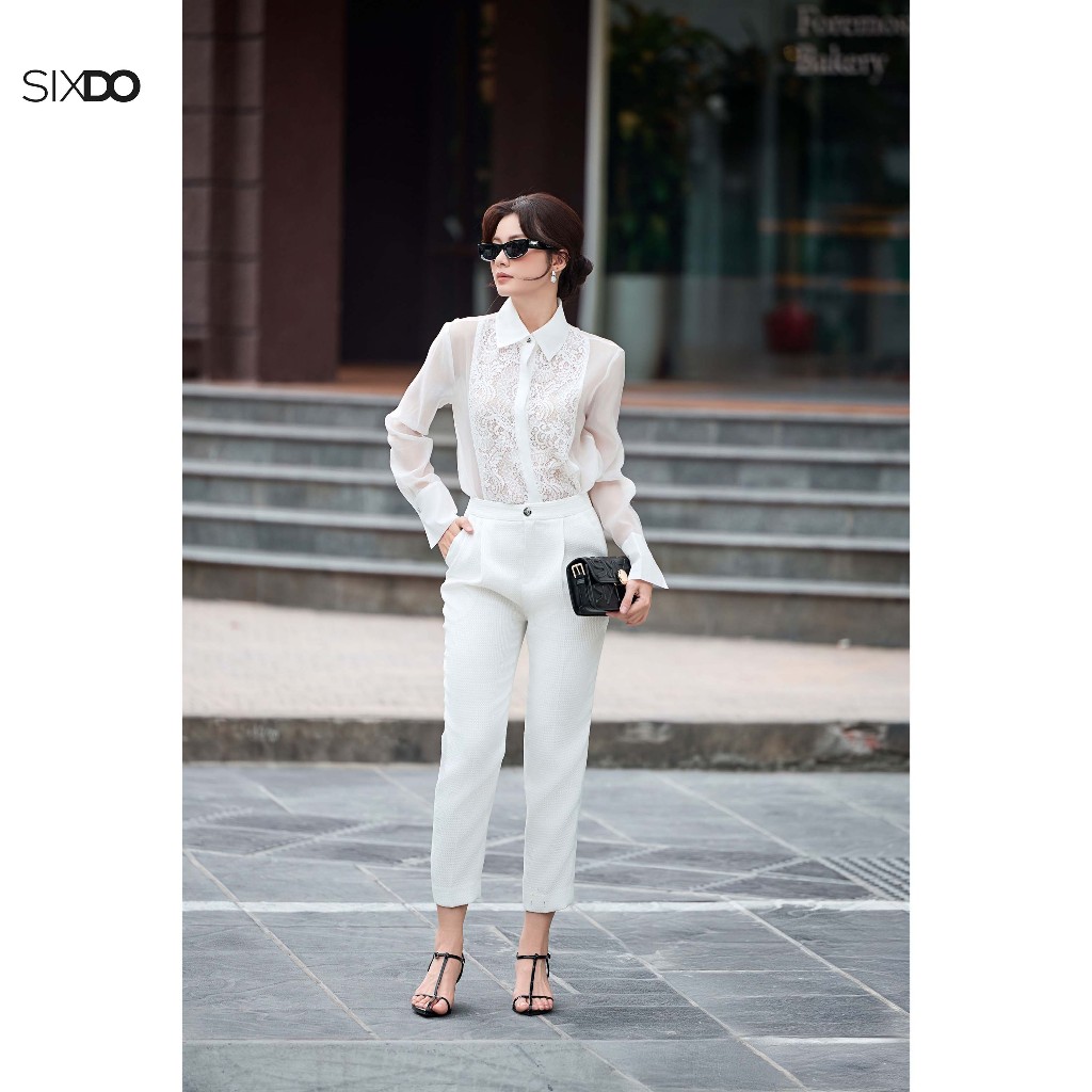 Quần baggy nữ trắng SIXDO (White Woven Baggy Pants)