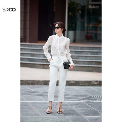 Quần baggy nữ trắng SIXDO (White Woven Baggy Pants)