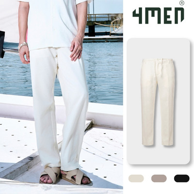 Quần Vải Linen Trơn 4MEN Ống Rộng Form Straight QK035 Lưng Thun Thoải Mái Dễ Vận Động