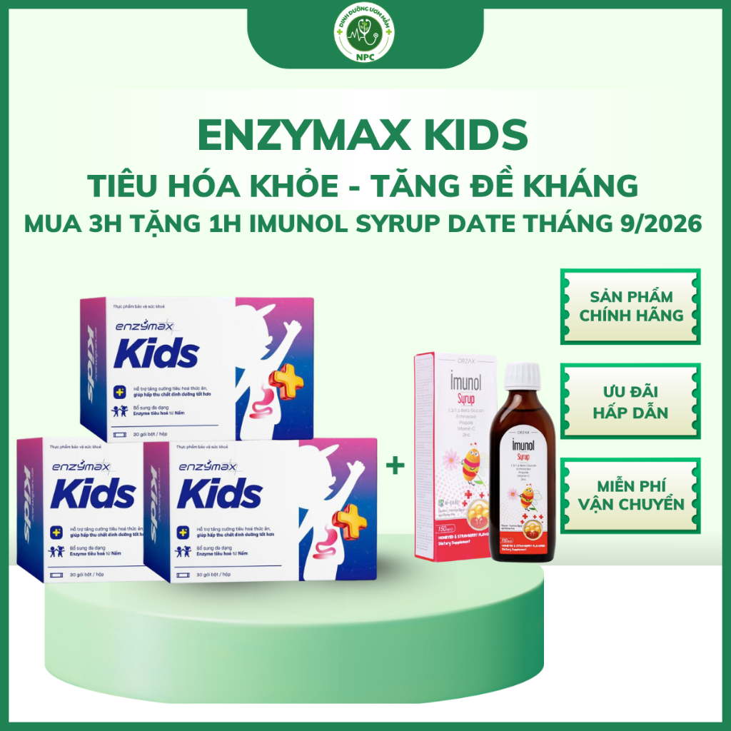 [Mua 3H tặng 1H Imunol Syrup DATE THÁNG 11/2026] Enzymax Kids – Bột men tiêu hóa hỗ trợ trẻ ăn ngon,