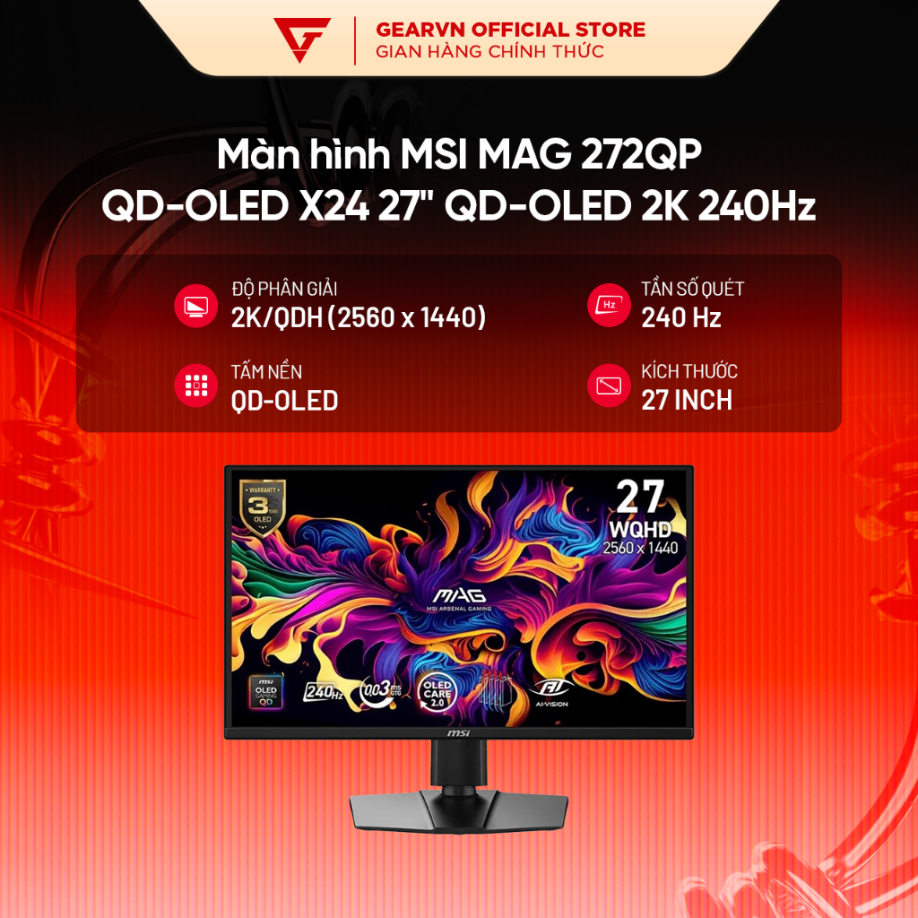 Màn hình MSI MAG 272QP QD-OLED X24 27 inch QD-OLED 2K 240Hz BH 36 Tháng