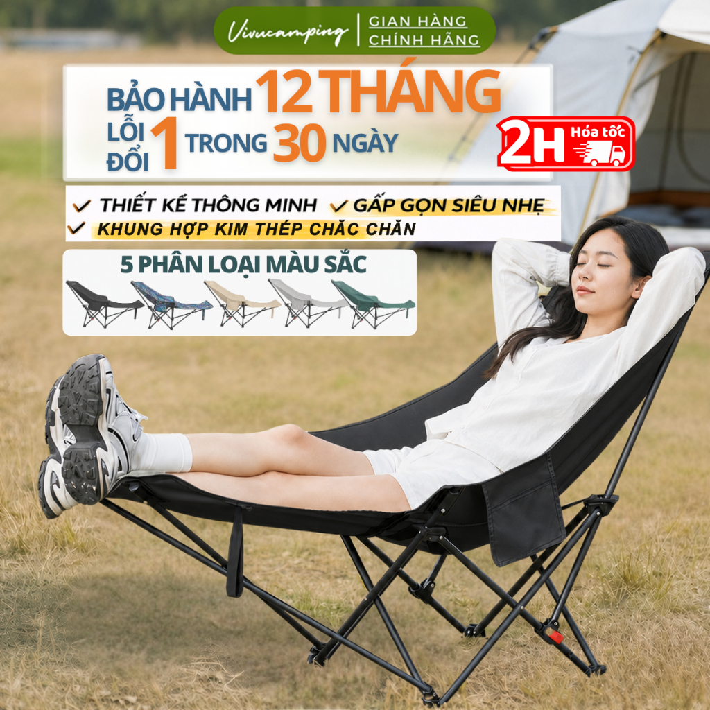 [Top 1 Bán Chạy] Ghế gấp gọn ngả lưng Vivu Outdoor chịu lực tốt, Ghế xếp gọn cắm trại dã ngoại