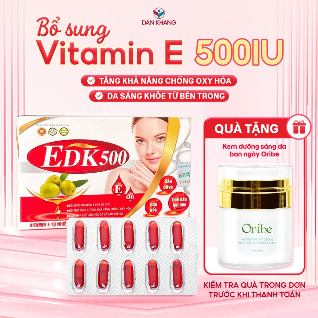 Viên uống Vitamin E 500IU EDK500 Dân Khang bổ sung Vitamin E làm đẹp da trẻ hóa da chống oxy hóa