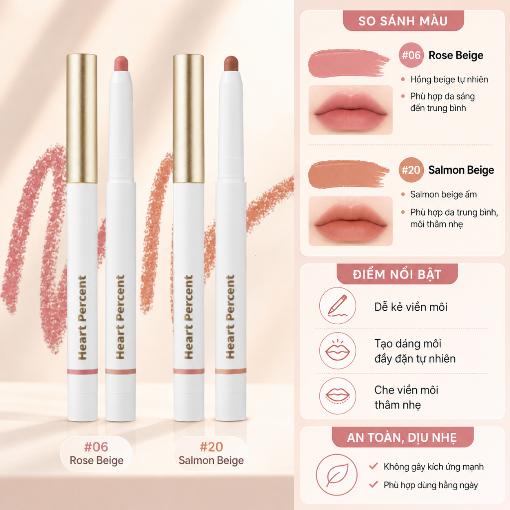 Chì Kẻ Môi Heart Percent Dote On Mood Lip Pencil Tạo Viền Môi Tự Nhiên Dễ Tán Màu