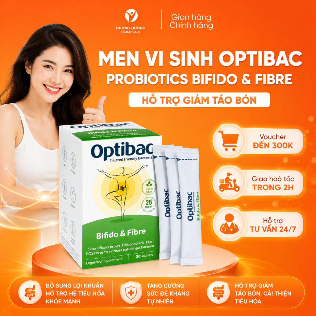 Men vi sinh Optibac Probiotics Bifido & Fibre, giảm táo bón và tăng chất xơ Hộp 30 gói