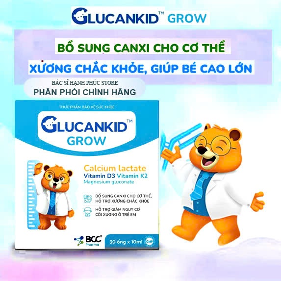 Glucankid Grow BCC Pharma Bổ Sung Canxi Hữu Cơ Vitamin D3 K2 Magie Cho Trẻ Từ 1 Tuổi