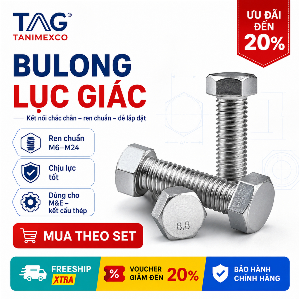 BULON - Combo 100 cái - Bulon M8x15 đến Bulon M10x50 - nhiều chất liệu
