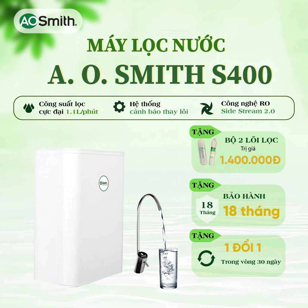 Máy Lọc Nước Đặt Gầm A. O. Smith S400 - Công Suất Lọc 1,1L/p | AOSmith Hữu Hà
