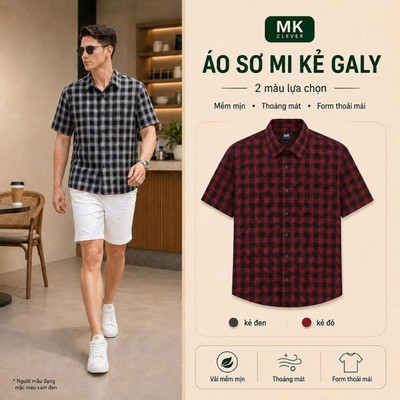 Áo Sơ Mi nam kẻ Galy MKCLEVER Chất kẻ lạnh Hàn mềm mịn, thoáng mát, chống nhăn, form rộng mặc hằng ngày