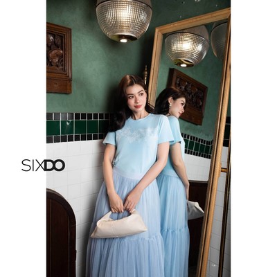 Chân váy lưới xanh SIXDO (Blue Mesh Flared Skirt)