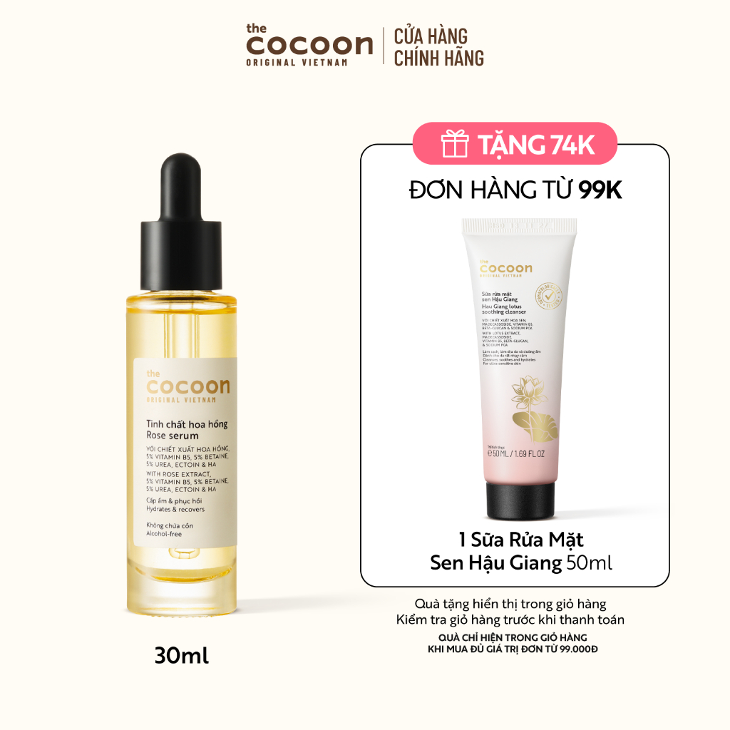 Tinh Chất Hoa Hồng (serum) với 5% vitamin B5 cấp ẩm chuyên sâu & làm mềm mịn da Cocoon 30ml