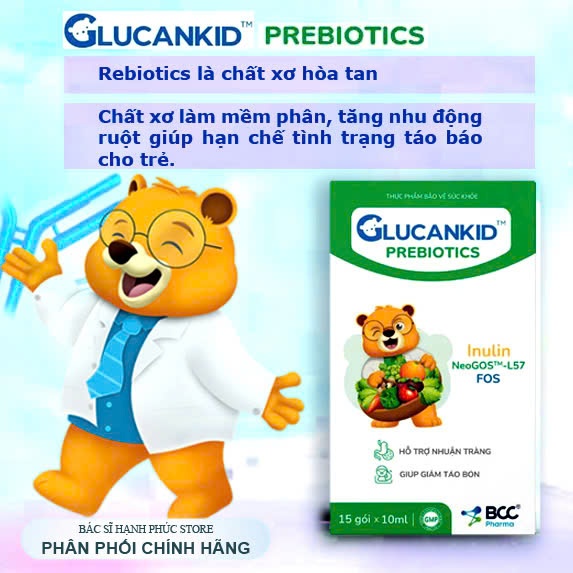Glucankid Prebiotics BCC Pharma bổ sung chất xơ hòa tan hỗ trợ nhuận tràng cho bé, hộp 15 gói
