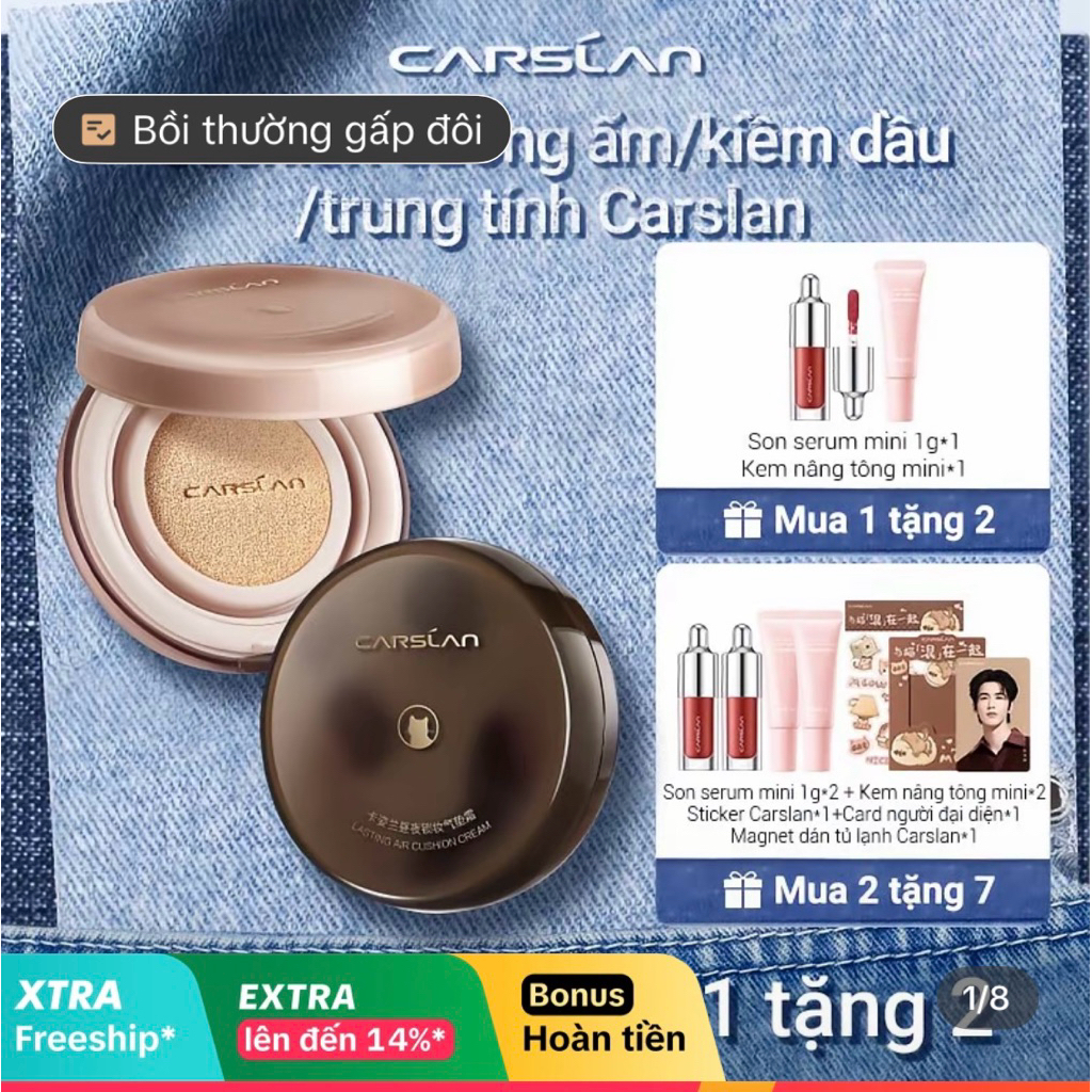 Cushion Carslan bản hỗn hợp màu p02( pass dùng 1 lần)tặng kèm quà ngẫu nhiên