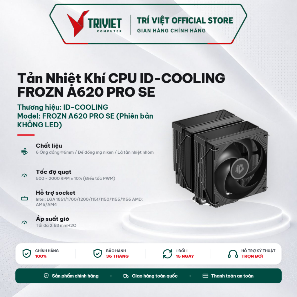 Tản Nhiệt Khí CPU ID-COOLING FROZN A620 PRO SE 2 Fan 6 Ống Đồng Dual Tower Hỗ Trợ Intel AMD - Không 