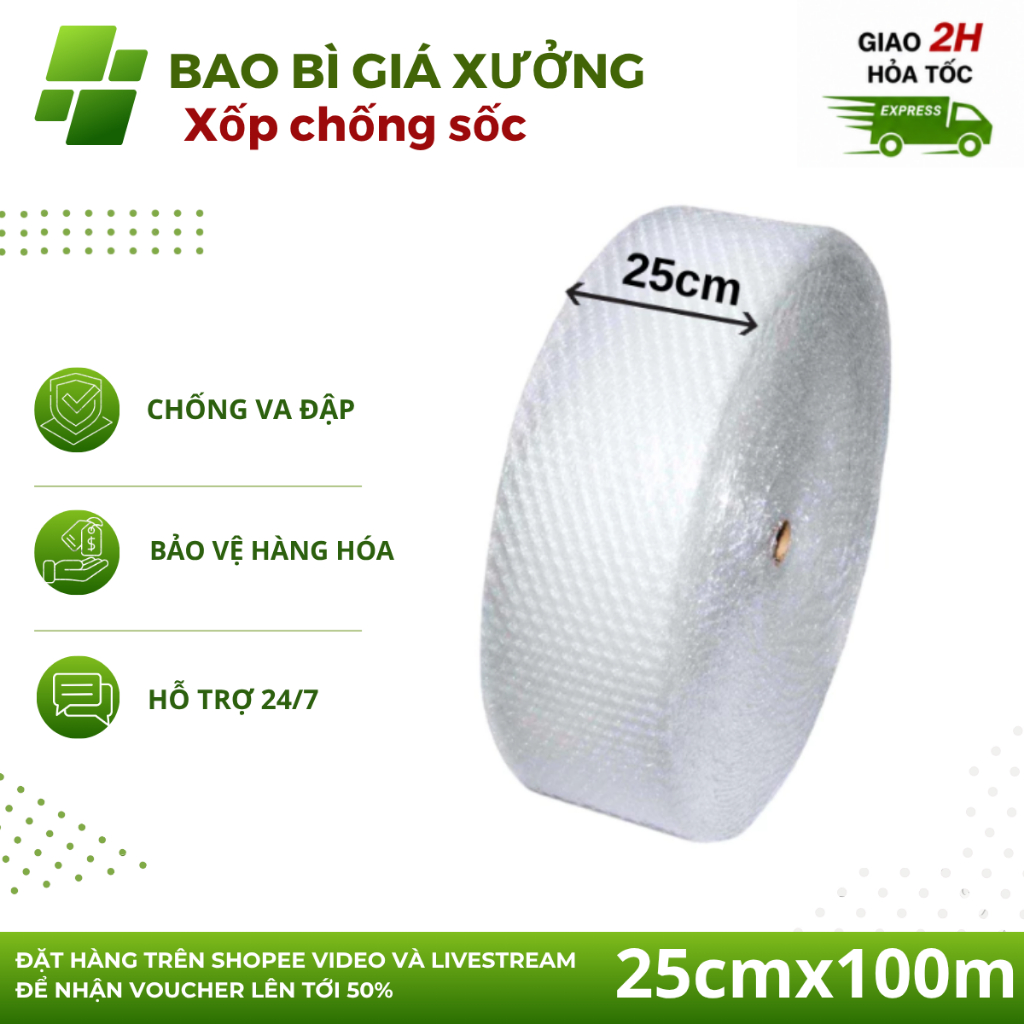 Xốp Chống sốc 25cm x 100m Cuộn xốp khí gói hàng chống va đập giá rẻ - Bao Bì Giá Xưởng