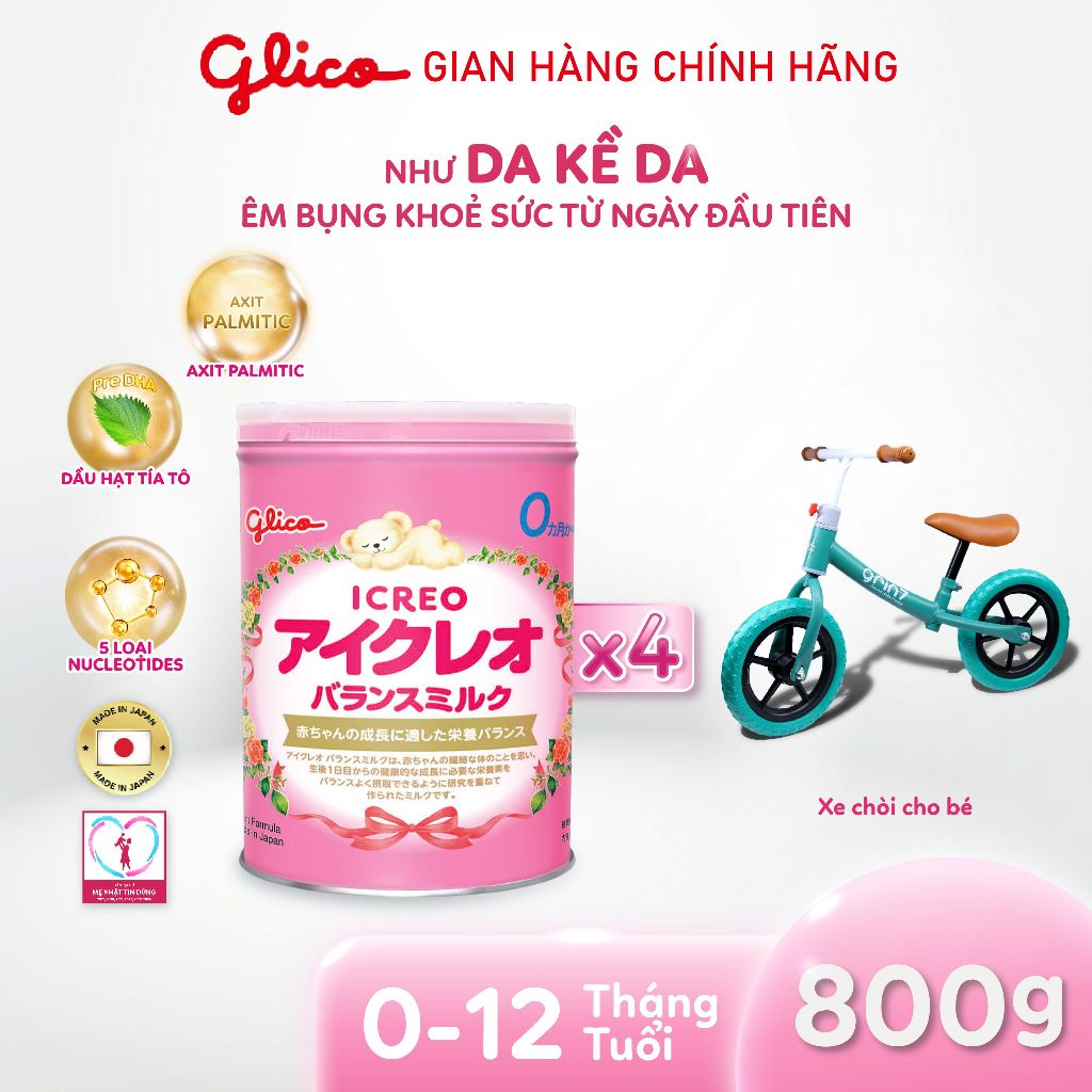 [ICREO SỐ 0] Combo 4 Lon Sữa Bột Công Thức Glico Icreo Balance Milk Nhật Bản - Lon 800g x 4