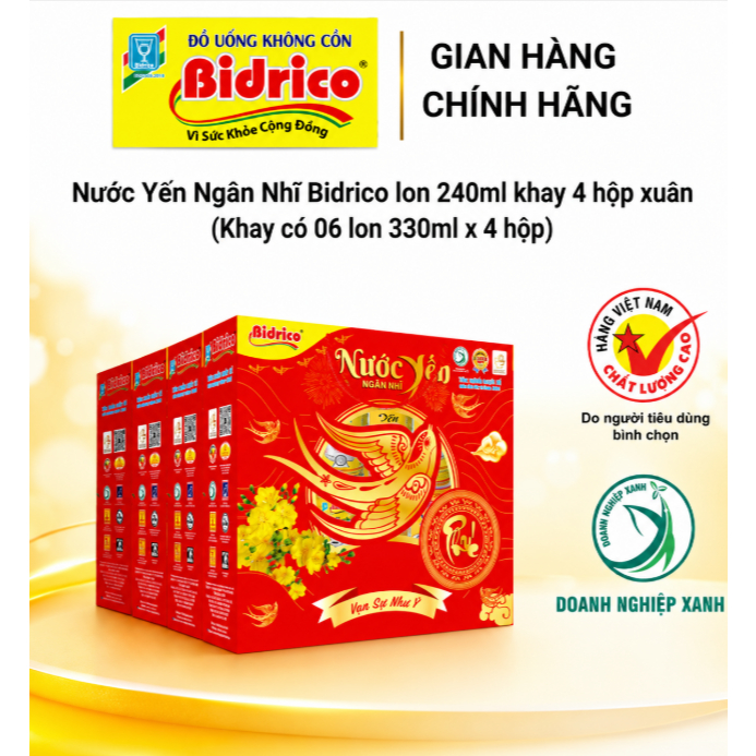Nước Yến Ngân Nhĩ Bidrico lon 240ml khay 4 hộp xuân