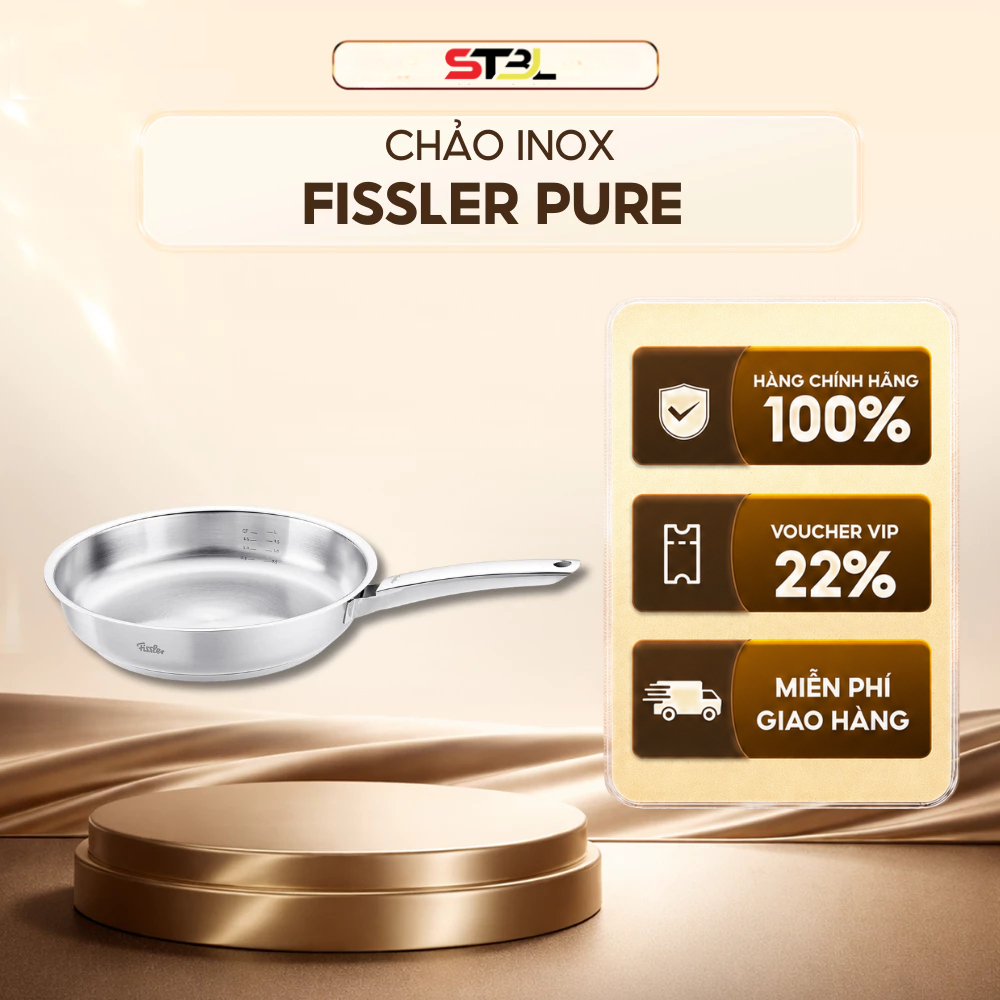 Chảo inox Fissler Pure 20-24-28CM chính hãng thép không gỉ 18/10 cao cấp độ bền cao, đáy từ CookStar