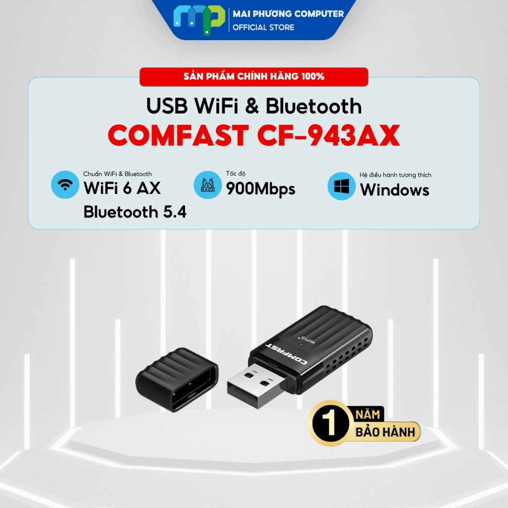 Bộ Chuyển Đổi USB WiFi Comfast CF-943AX - Plug & Play - Chuẩn AX900 - Bluetooth 5.4  - Siêu nhỏ gọn 